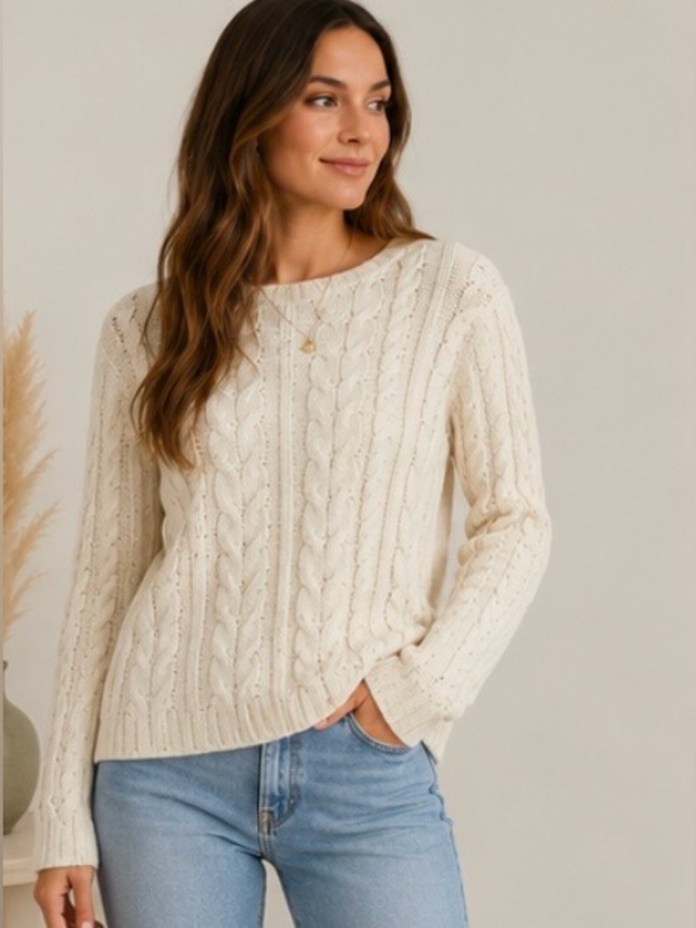 Casual Corner Cable Knit Sweater XL Off White Chunky Cottagecore